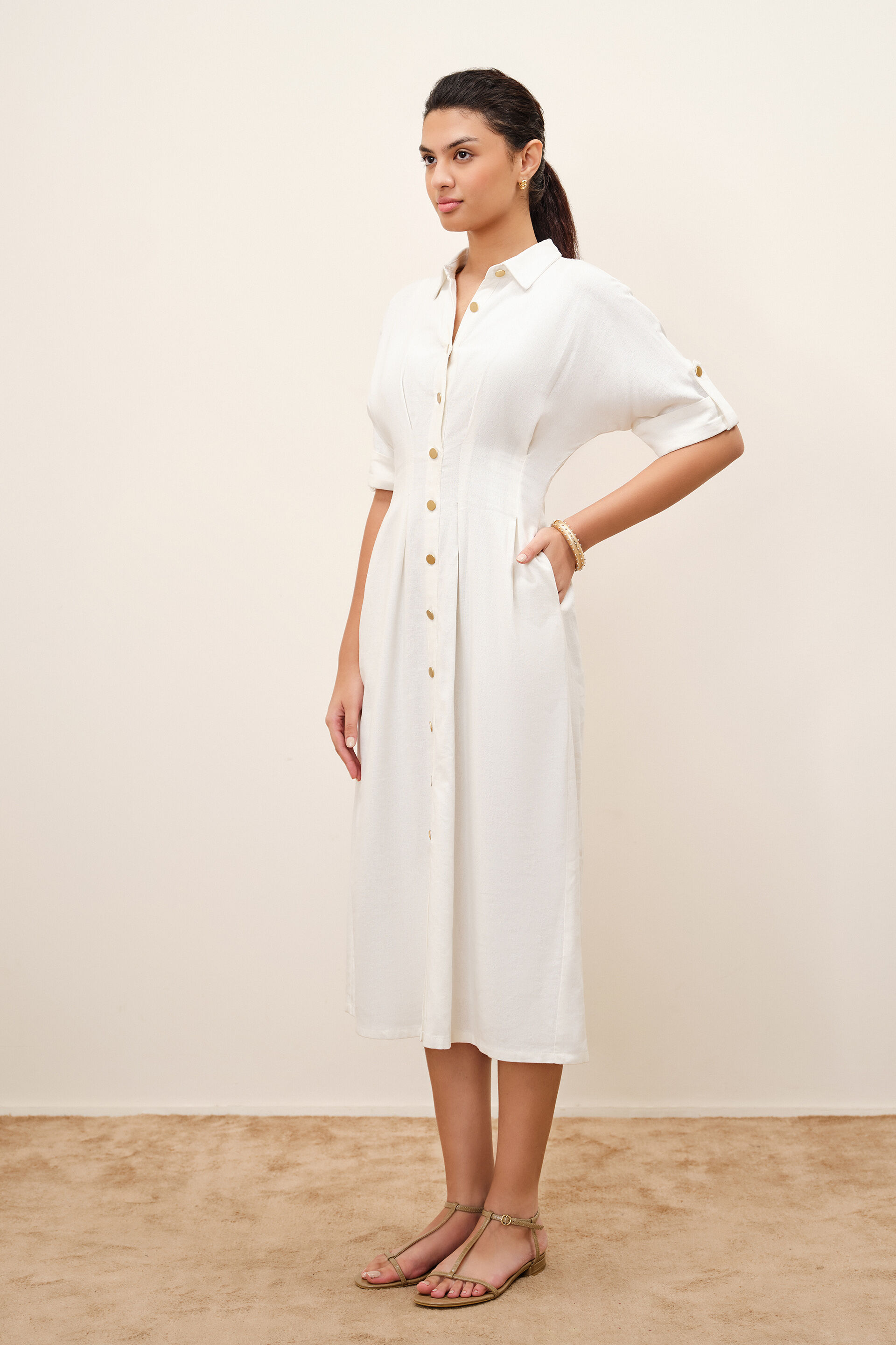 Marenne White Shirt Dress, Off White, image 2